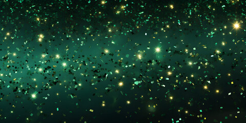 Abstract dark green background with golden sparkle - obrazy, fototapety, plakaty