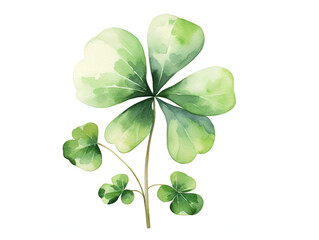 Watercolor illustration of a green lucky shamrock leaf isolated on white background  - obrazy, fototapety, plakaty