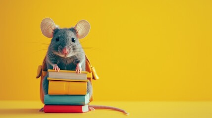 Mouse Perched on Stack of Books, A Whimsical Display of Learning and Curiosity
