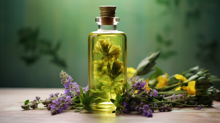 Obraz na płótnie Canvas Herb oil bottles homeopathy herbs.Generative AI