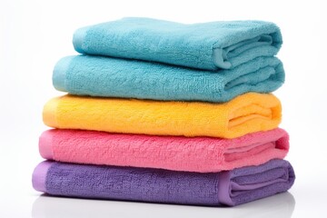 Obraz na płótnie Canvas Colorful folded bath towels on white background