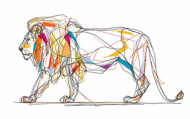 Desenho de leão, em desenho de uma linha, apenas contorno da figura