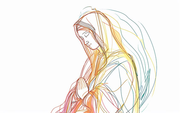 Desenho da nossa senhora aparecida  em desenho de uma linha, apenas contorno da figura