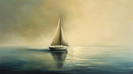 Sailing boat in the sea at sunset. 3d illustration.