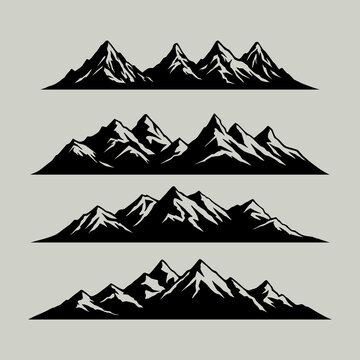 set of mountains with the silhouettes of mountains mountain icons set