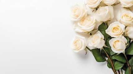 Composition of white roses on a white background for copy space design