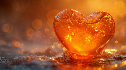 Fototapeta premium Fiery Glowing Heart in an Abstract Sparkling Landscape