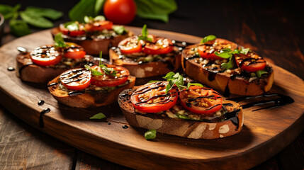 Grilled tomato bruschetta on bread.Generative AI - obrazy, fototapety, plakaty