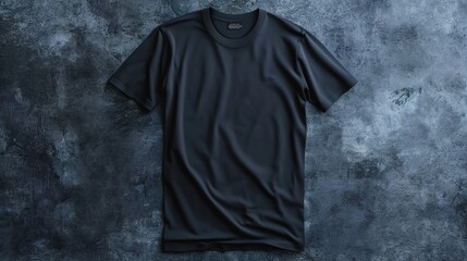 flatlay T-shirt mockup featuring a clean ironed black T-shirt, random background, generative ai