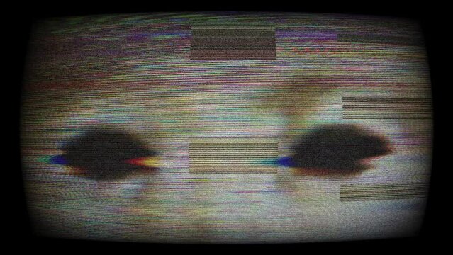 Creepy Mask on tv screen with glitch effect