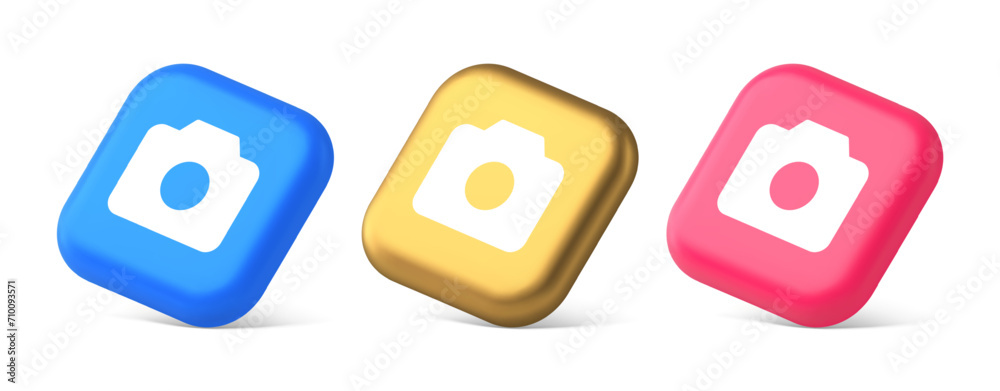 Poster camera multimedia application content creation digital button 3d realistic isometric icon