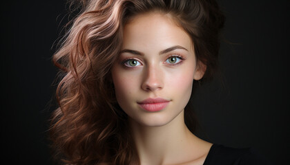 Beautiful Caucasian woman with brown hair and long curls generated by AI
