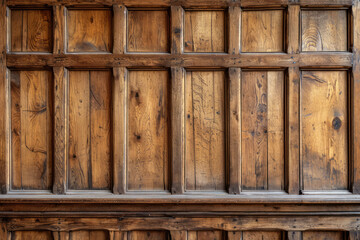 Stacked panel wooden wainscotting paneling wall, detailed surface material texture
