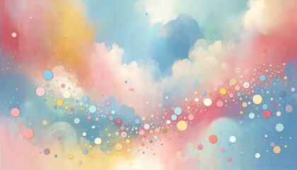 A wide-format abstract painting, blending pastel hues with a multitude of floating bubbles, creating a dreamy, ethereal atmosphere.
