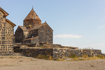 View of the Sevanavank, monastic complex located on the shore Lake Sevan. Armenia. - 710095125