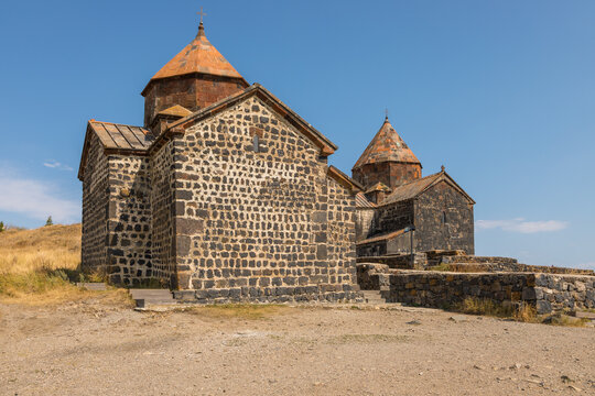 View of the Sevanavank, monastic complex located on the shore Lake Sevan. Armenia.