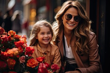 Mother and daughter enjoy shopping and cozy lunch., generative IA