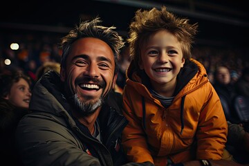 Father and son live the sports emotion together., generative IA
