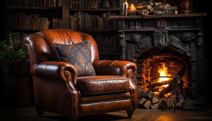Comfortable armchair in a luxurious old fashioned living room generated by AI - obrazy, fototapety, plakaty