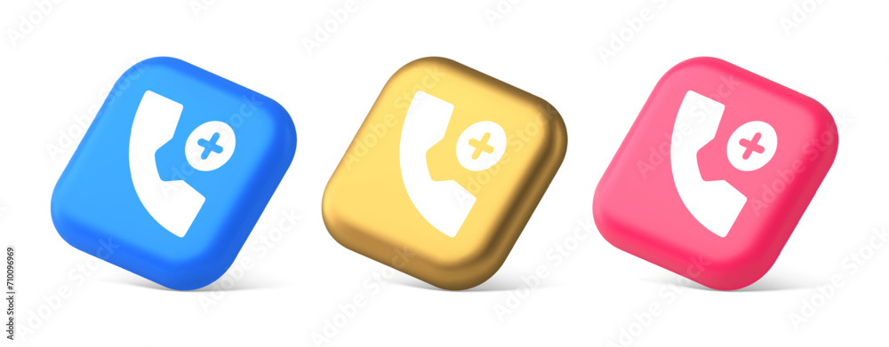 Poster phone call add contact communication button voice conversation web interface app 3d isometric icon