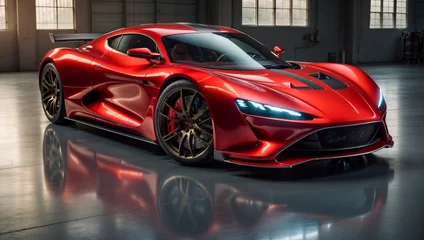 A red sports car in a garage © AMERO MEDIA