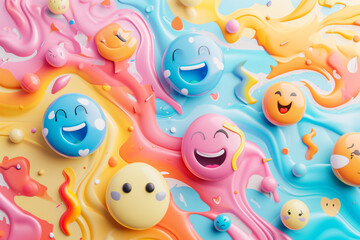Set of emoji emoticons with sad and happy mood, evaluation, Increase rating, Customer experience, Satisfaction and best excellent services rating concept, Customer service evaluation. 3d render.