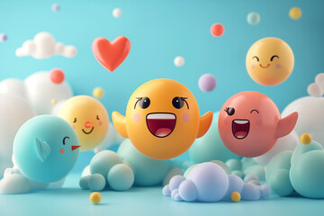 Set of emoji emoticons with sad and happy mood, evaluation, Increase rating, Customer experience, Satisfaction and best excellent services rating concept, Customer service evaluation. 3d render.