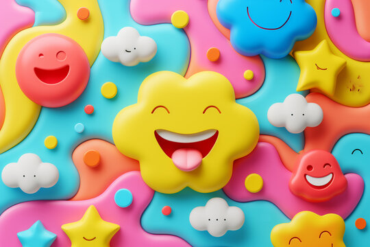 Set of emoji emoticons with sad and happy mood, evaluation, Increase rating, Customer experience, Satisfaction and best excellent services rating concept, Customer service evaluation. 3d render. - Powered by Adobe