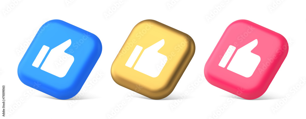Poster like thumb up approve rating button confirmation cool website networking 3d realistic isometric icon
