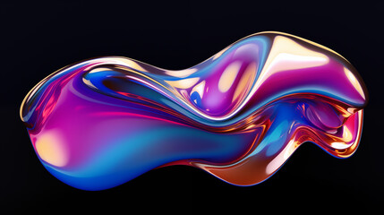 Fluid holographic iridescent bubble shape isolated abstract liquid amorphous futuristic design
