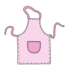 Kitchen textile apron with pocket, pink color, doodle style vector