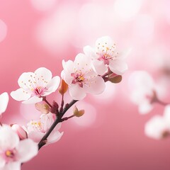 Summer and spring backgrounds, Beautiful branch of a pink cherry full blossoms flowers. Macro horizontal photography. , soft blurred focus, colorful artistic image