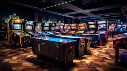 Boacher in the game room with board games and arcades - obrazy, fototapety, plakaty