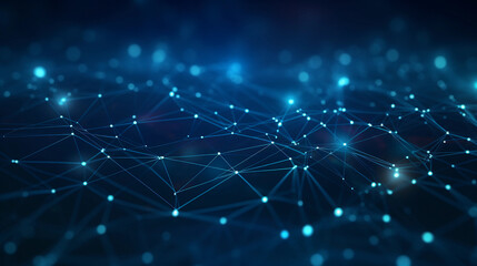 Blue abstract background with a network grid and particles connected. 