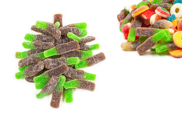 Assorted gummy candies. Top view. Jelly  sweets.