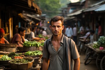 Tourist observes the impact of tourism on the local economy., generative IA