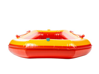 a red and yellow inflatable raft