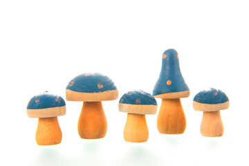 Wooden blue mushrooms