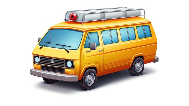 Modern orange mini school bus on blue background with shadow, back to School