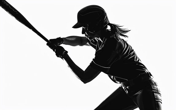 Mulher atleta de beisebol jogador de esportes balançando silhueta de taco