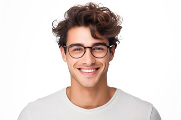 Fototapeta premium Portrait of young man in eyeglasses on white background