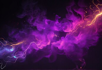 Dark abstract bokeh background, magic smoke and sparks, neon
