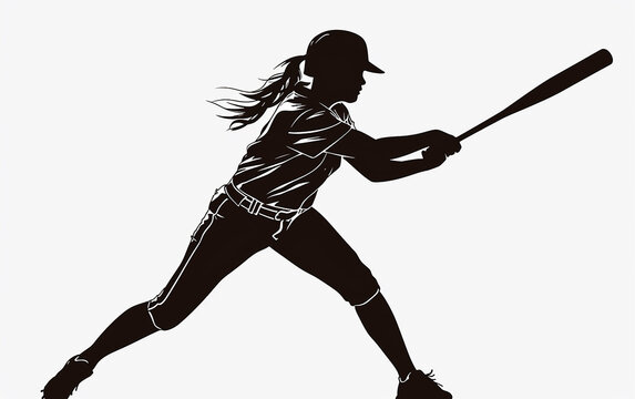 Mulher atleta de beisebol jogador de esportes balan&ccedil;ando silhueta de taco