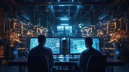 IT specialists confer at a meeting and discuss news in the computer industry