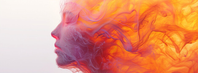 Deep thinking concept.
Abstract portrait in waves of fire