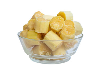 Sugarcane stick Pieces in a bowl with transparent background. 