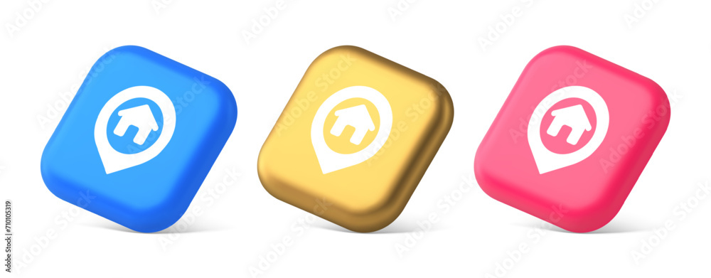 Poster house map pin location button navigation panel web app gps network pointer 3d realistic isometric ic