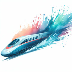 watercolor bullet train logo isolated on white background