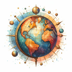 Obraz na płótnie Canvas watercolor vintage globe logo isolated on white background