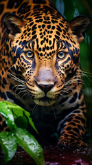 Portrait of a jaguar in the jungle, Panthera onca
